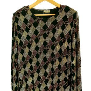 Marshall Rousso Top Women's XL Black Multicolor Diamond Argyle Design Las Vegas